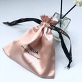 Golden Logo Custom Silk Satin Hair Extension Pouch Bags Drawstring Satin Hair Bags for Packaging/ Hair Gift Dust Bag