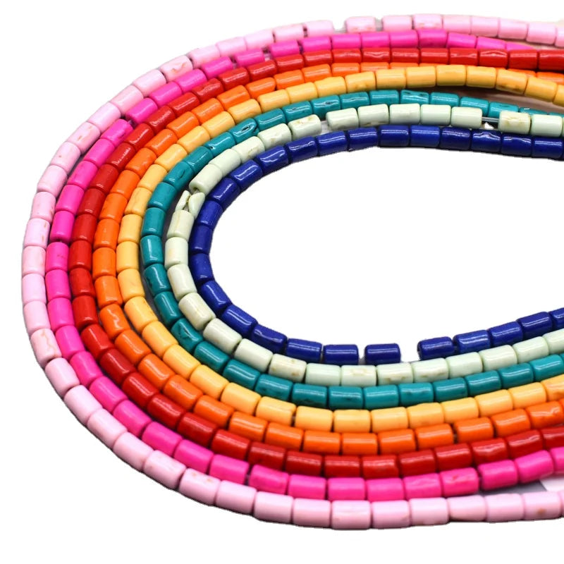3x5mm 4x6mm Bright Smooth Rose red Color Tube beads Natural Turquoise Stone Tube Spacer Loose Beads for Jewelry Making Bracelet