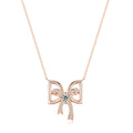 Romantic Rose Gold Plated Cubic Zirconia Diamond Sterling Silver 925 Bow Pendant Necklace for Christmas Gift