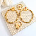 Ethnic Style Mahjong Elastic Rope Ring Bracelet Stainless Steel 18k Gold Plated Jewelry Set