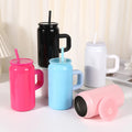 Portable Double Wall American Style Painting Coffee Mug Can 16oz Water Cup with Handle  Insulated Cup Stainless Steel Bottle