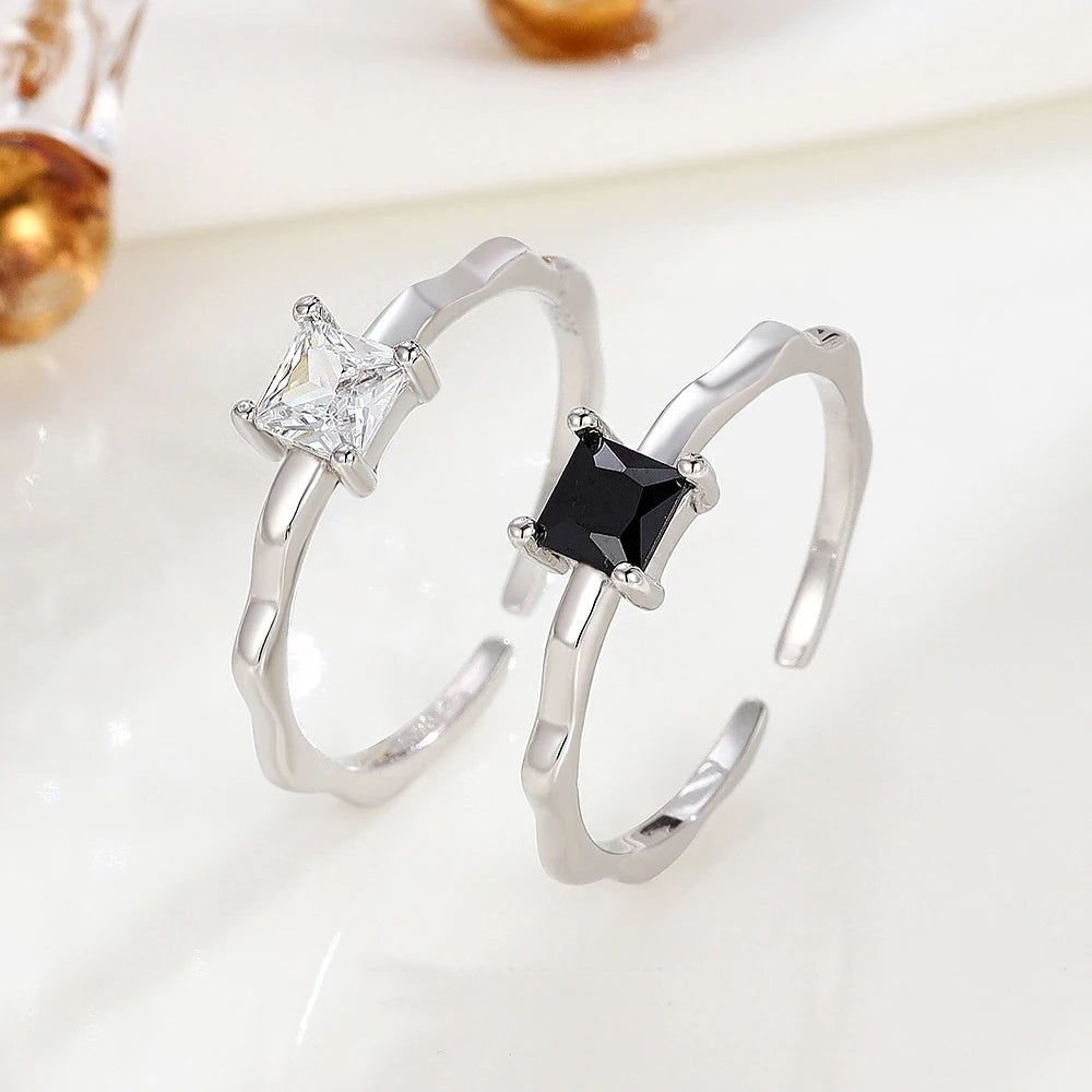 Fine Jewelry 925 Sterling Silver Fashion Simple CZ Diamond Open Adjustable Ring for Women