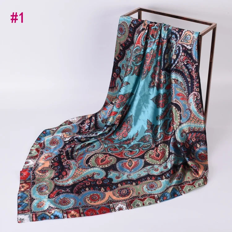 Design Scarf New Summer 90CM Printing Cashew Flower Stain Silk square Scarf for Women Anti-sunburn and Sun-proof Shawl Wholesale