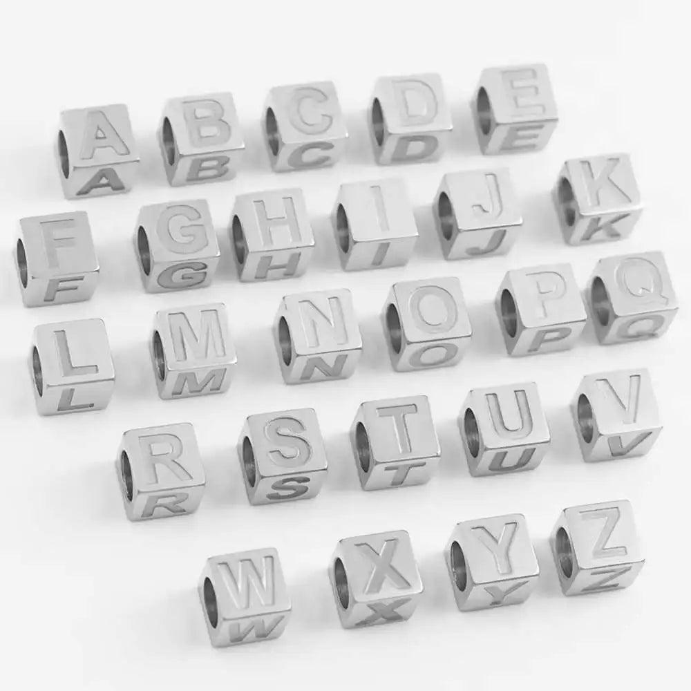 Custom Square Shape 316 Stainless Steel Silver Gold Single Letter Alphabet Beads for Jewelry Necklace Making
