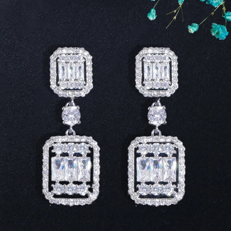 Trendy Luxury Square Shape Drop Dangle Earrings for Women Cubic Zirconia Bridal Party Jewelry Bohemia Hot 2021 Accessories MegaBDM
