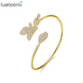 LUOTEEMI Flower Adjustable Bangles Real Gold Plated Bangles for Women Fashion Jewelry Cuff Bangle