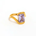 Luxury Fashion 18K Gold Plated Chunky Large Square Purple Zirconia Ring for Women Stainless Steel Geometric Wholesale Jewelry