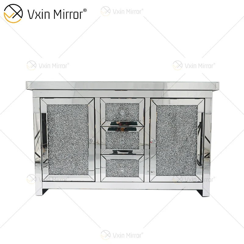 7 Drawers  WXF-146 Silver Mirrored Furniture Living Room Cabinet  With Muti Drawers