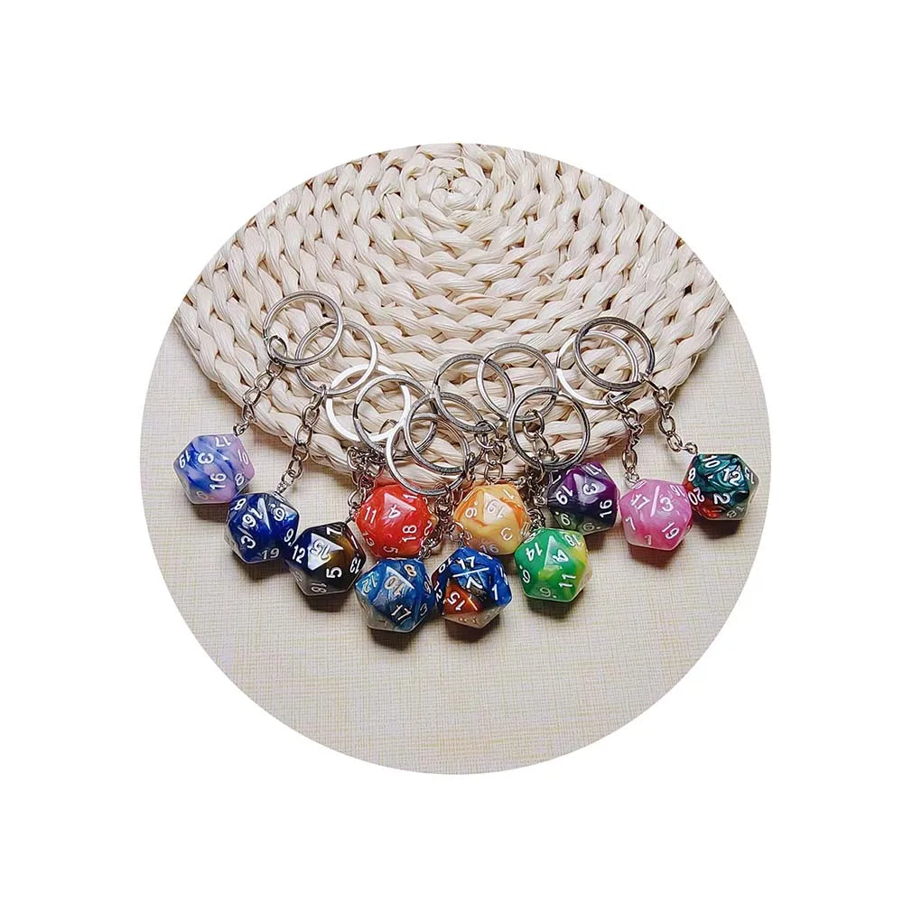 D20 Resin Dice Charm Keychain Handmade RPG Game Dungeons and Dragons Dice Keychain Christmas Gift Key Ring