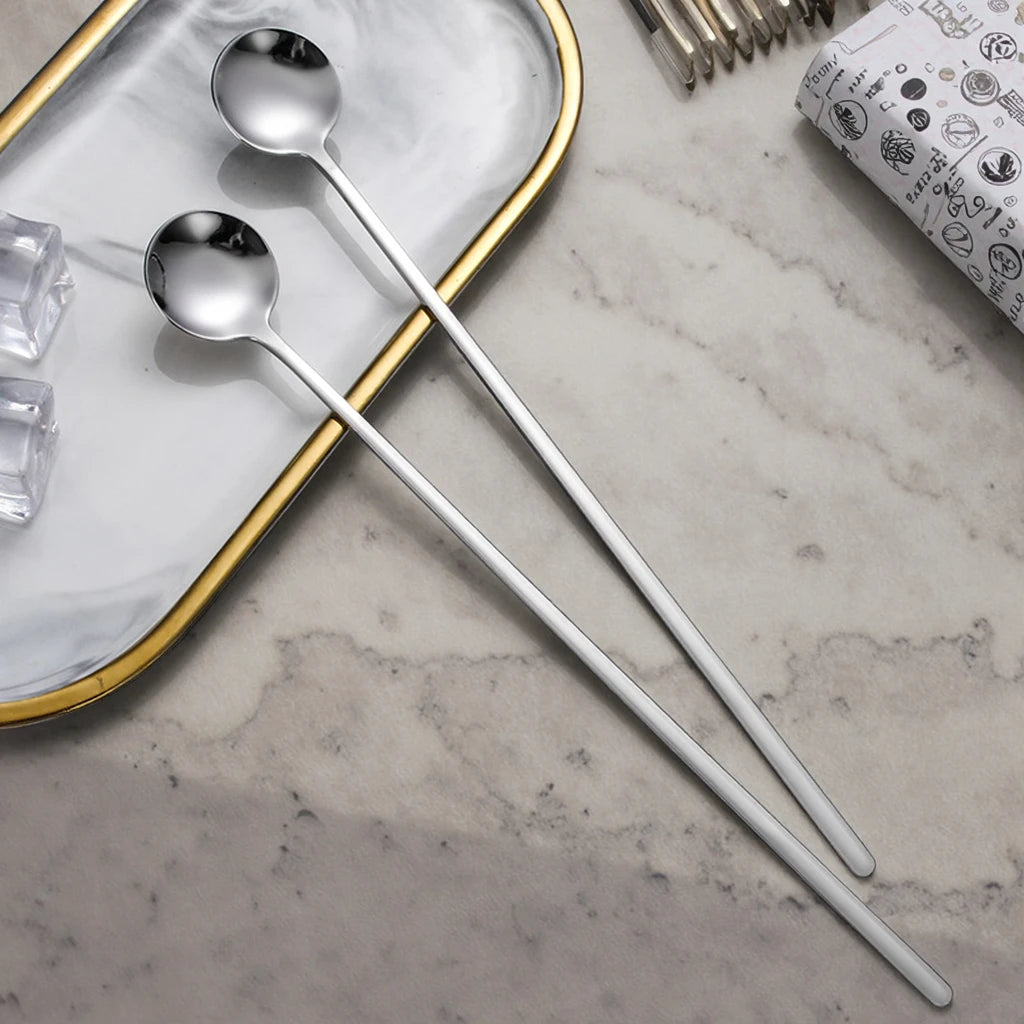 Custom 24CM Long Handle Stainless Steel Spoon Mirror Bar Eco-Friendly Minimalist for Coffee Tea Ice Cream-Custom Colors for