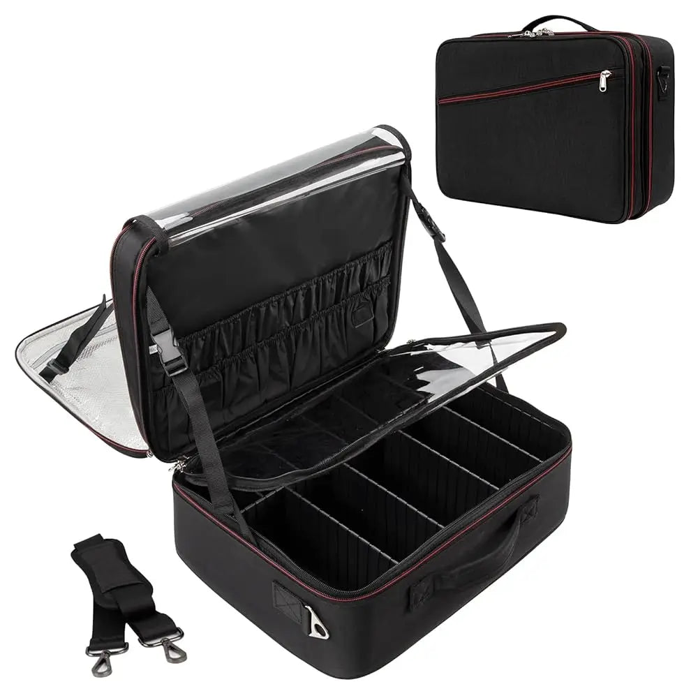 Relavel  XL Makeup Bag Organizer Travel Case Portable Artist Storage Bag with Washable Plastic Divider Heat Insulation Layer