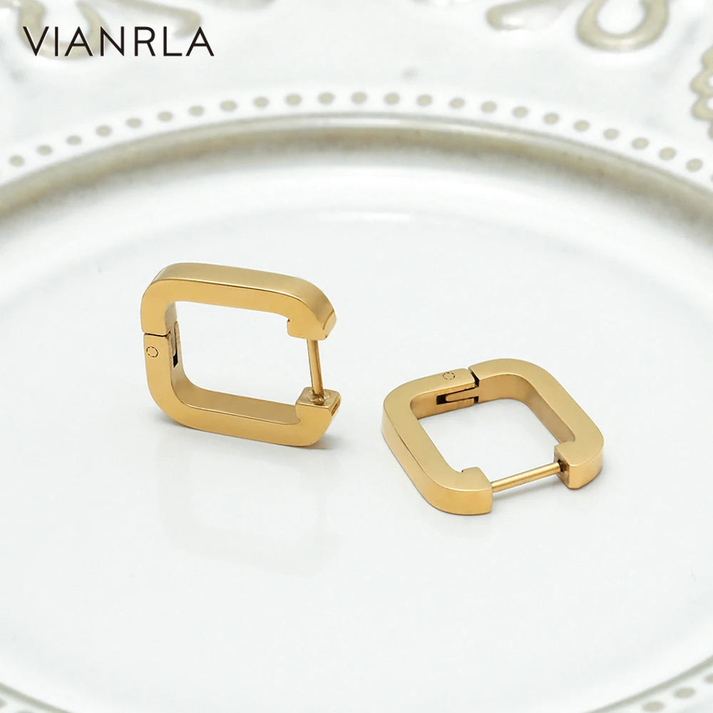 VIANRLA Stainless Steel Jewelry 17mm Square Earrings 18k Gold PVD Plated Nickle Free Free Laser Logo Drop Shipping