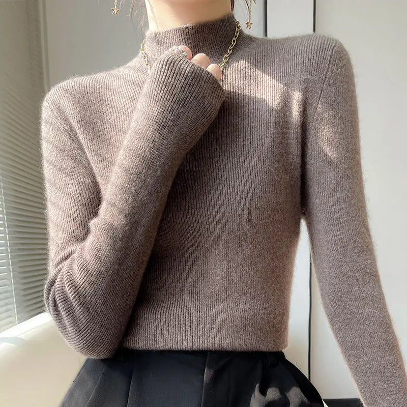 Factory Sell Super All-match Half Turtle Neck Pullover Wool Slim Bottom Women's Sweater Thick Long Sleeve Knitted Sweater Women