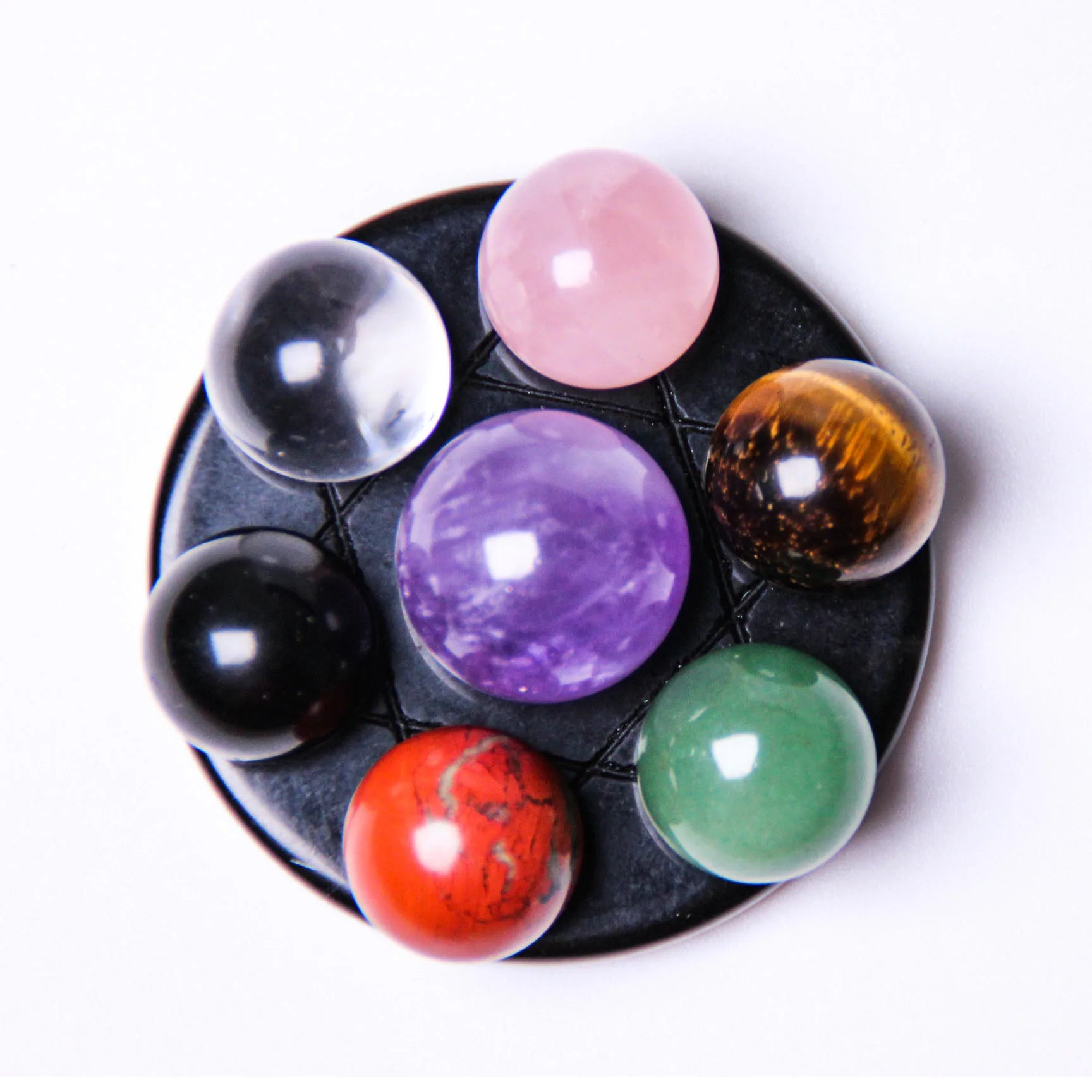 Huiying 7 Stone Small Ball Sphere for Healing Chakra Ball Loose Beads Set with Black Plate Set Crafts
