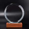 Newest Sale Simple Round Blank Clear Design Crystal Glass Trophy Awards With Wooden Base for Employee Award Souvenir Gift