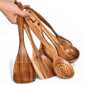 Non Stick  Acacia Wood Utensil Cooking Spatula Turner Slotted Spoon Flat Wooden Spatula Set Cooking Wooden Spoons for Kitchen
