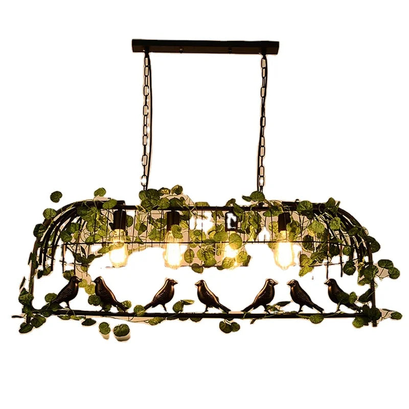 Loft Retro Bird Cage Black Iron Pendant Light Vintage Industrial Plant Chandelier for Restaurant Bars