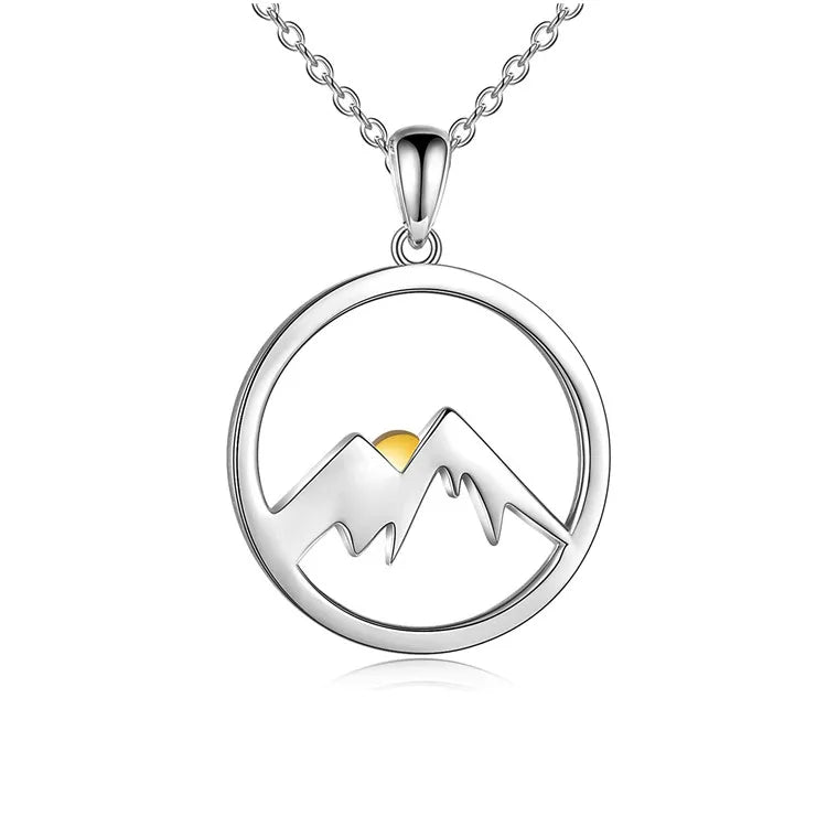 Wholesale Two Tone Plated Jewelry 925 Sterling Silver Sun and Mountain Necklace for Women