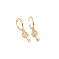 Genuine 925 Sterling Silver Key Flower Zircon Drop Earring Key Lock Charm Hoop Earring for Women