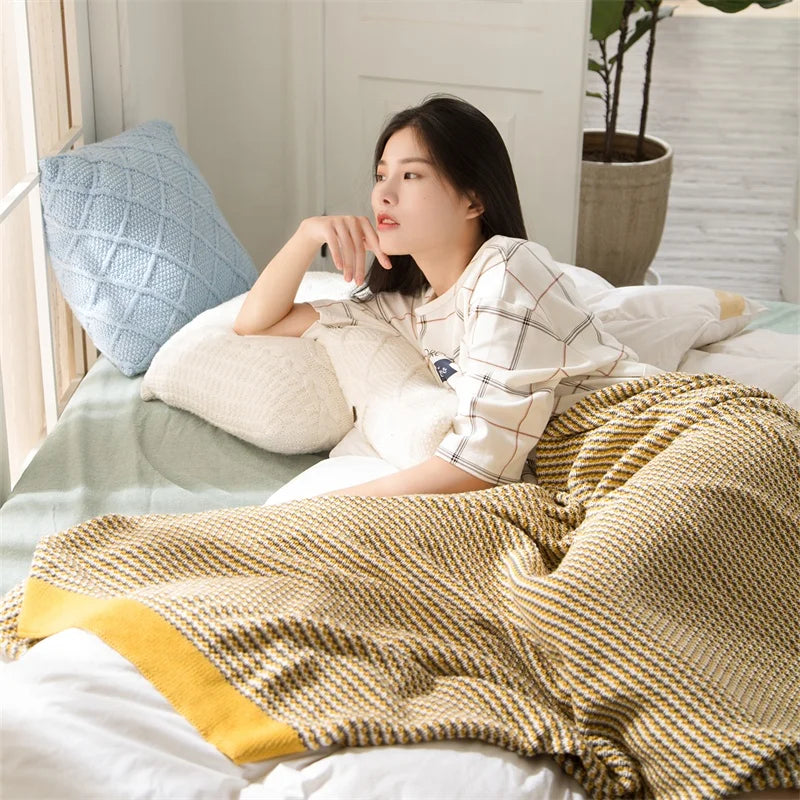 XM 100% Cotton Super Soft Knitted Throw Blanket for Home Decoration Adults Bedding Office Travel