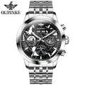 OUPINKE 3256 Custom Oem logo Fashion Waterproof Tourbillon Stainless Steel Multifunctional Skeleton Mechanical Watch for Man