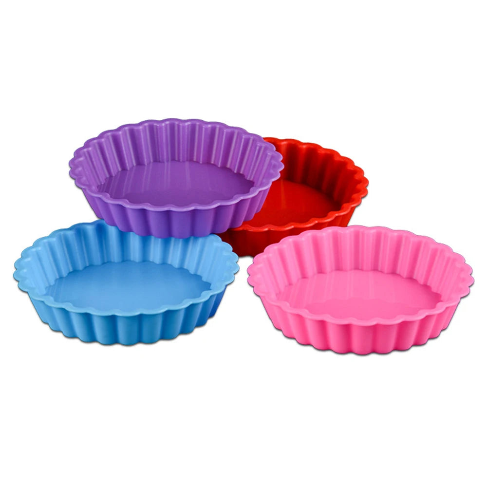 Random Color Silicone Tart Molds Mini Quiche Mould Non-stick Round Fluted Flan Pan With Loose Bases Cake Pastry Mold Tools