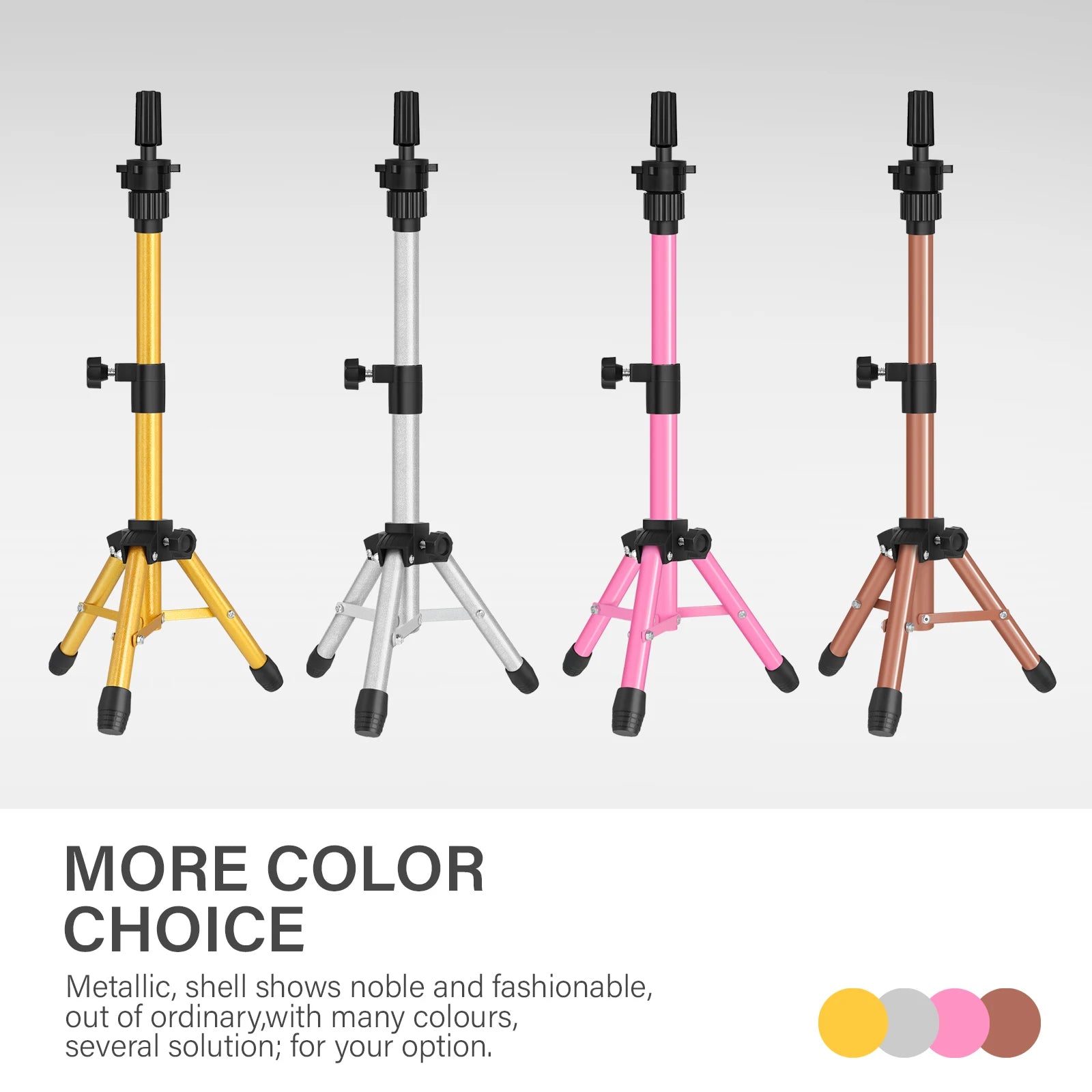 Colorful Portable Mini Metal Adjustable Training Head Mannequin Wig Stand Tripod for Hair Extension Tools Wig Making Cosmetology