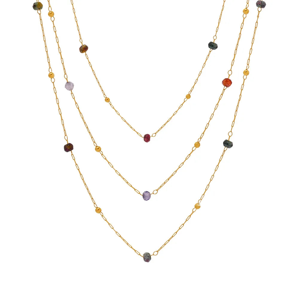 Delicate Jewelry 18K Gold PVD Plated Stainless Steel Natural Stone Station Necklace  for Girls Women Jewelry Gift