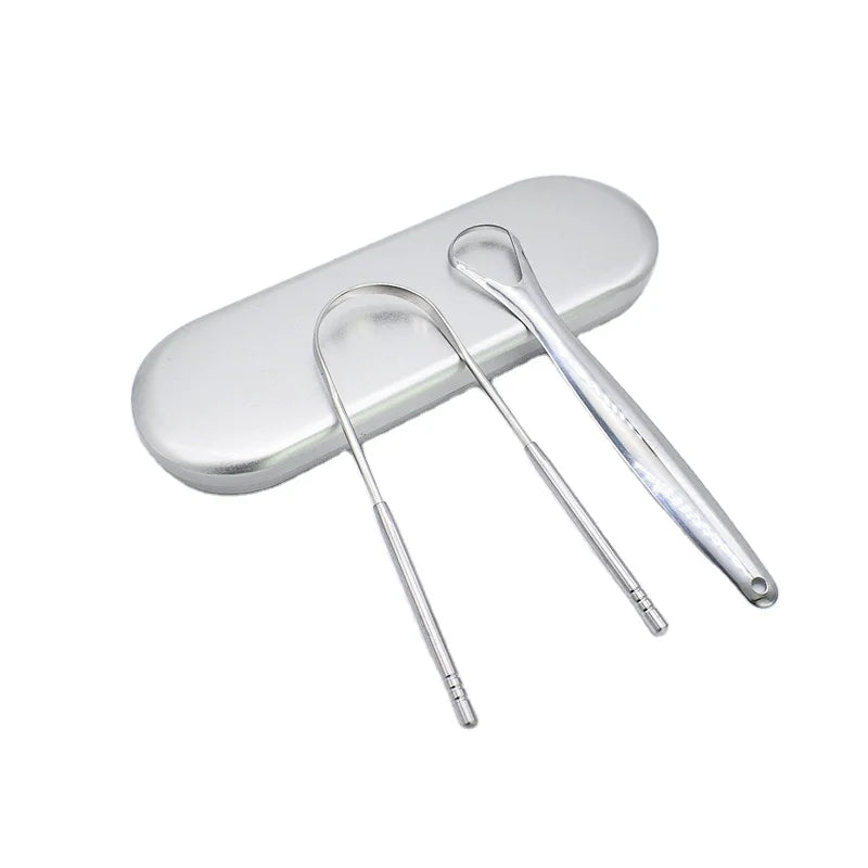 Custom Tongue Scraper Kit Silver Stainless Steel Cleaner Kit Tongue Scraper Tongue Brush with Iron Box for Children