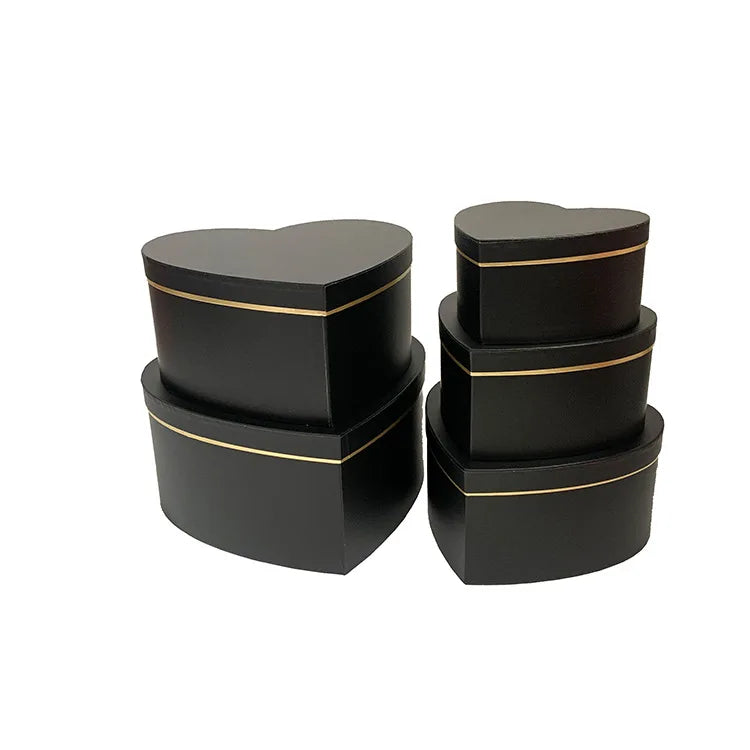 Hebei Huiya 5-Piece Multi-Size Luxury Heart & Gold Border Flower Boxes Letterpress Printed Paper Gift Sets for Valentine's Day