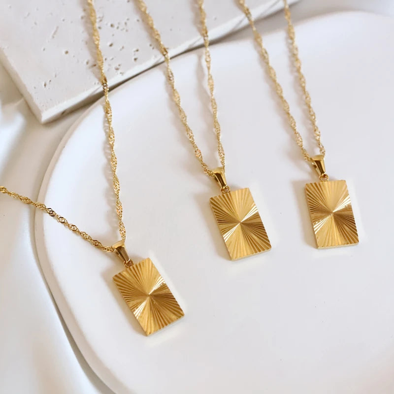 MICCI Wholesale Custom Sunlight Sunburst Signet Square Pendant Necklace for Women