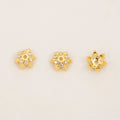 18K Gold Plated Brass Bead Cap Inlaid Zircon Flower Holder Snowflake Shaped Bead Caps