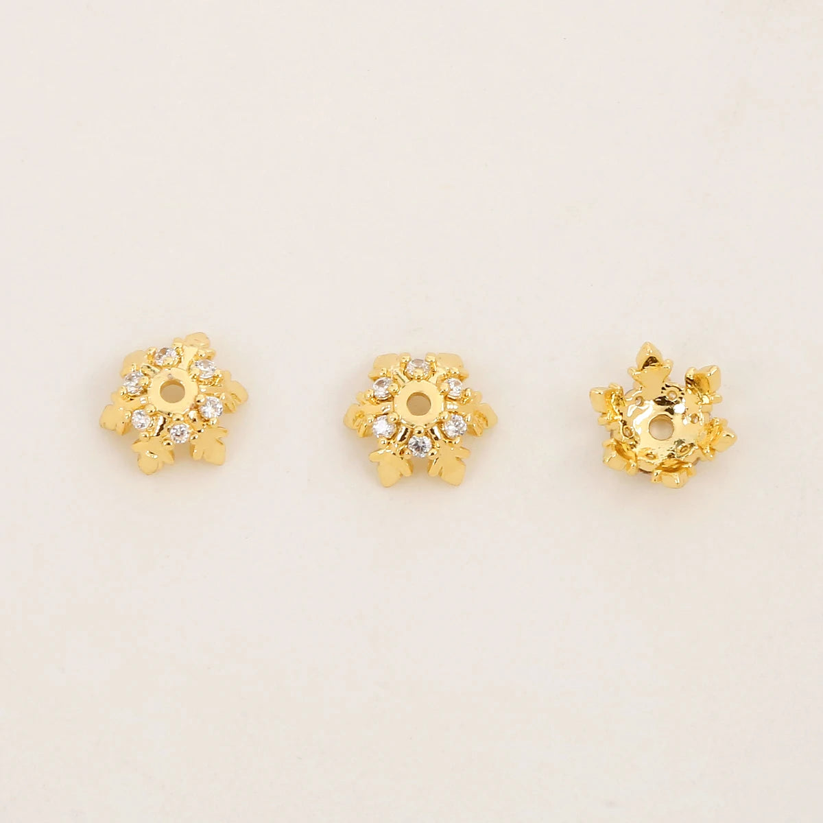 18K Gold Plated Brass Bead Cap Inlaid Zircon Flower Holder Snowflake Shaped Bead Caps