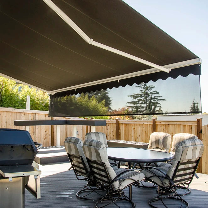 Custom-Size Motorized Retractable Outdoor Patio Garden Sunshade Awnings with LED Lights Aluminum Frame Acrylic Sail Material