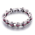 Motorcycle Chain Ladies Bling Bracelet Silver Color with Pink Crystal Link Chain 316 Stainless Steel Bicycle Biker Bracelet