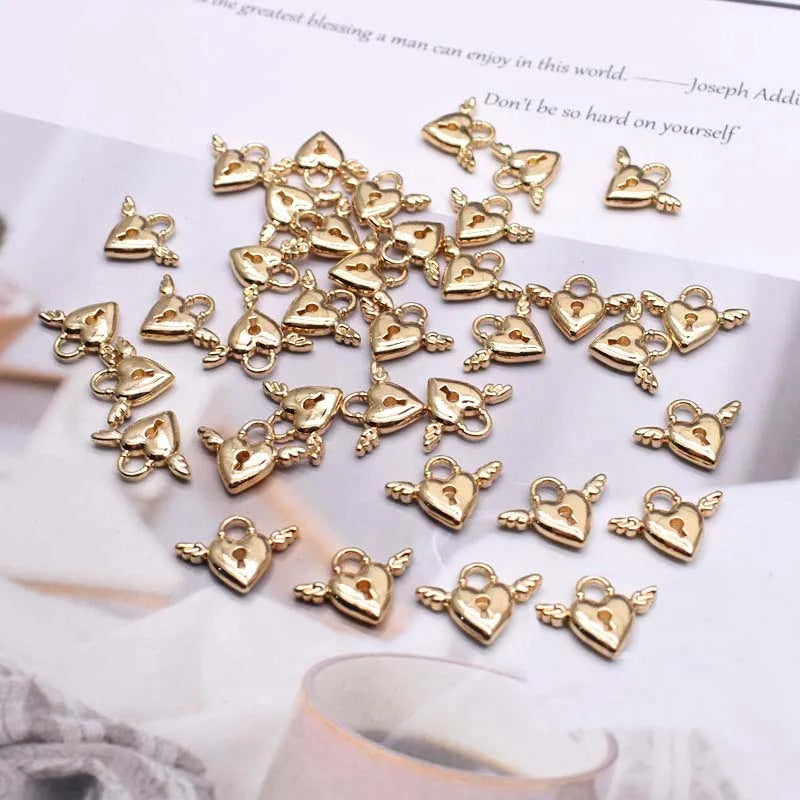 10pcs/bag Metal Alloy Micro-Inlay Zircon Pendant Lock Key Charms Pendant for Jewelry Making DIY Necklace Design