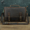 Andong Crazy Horse Leather Men Briefcase Retro Genuine Cowhide Shoulder Messenger Bag 15.6 Inch Laptop Business Bags Handbag