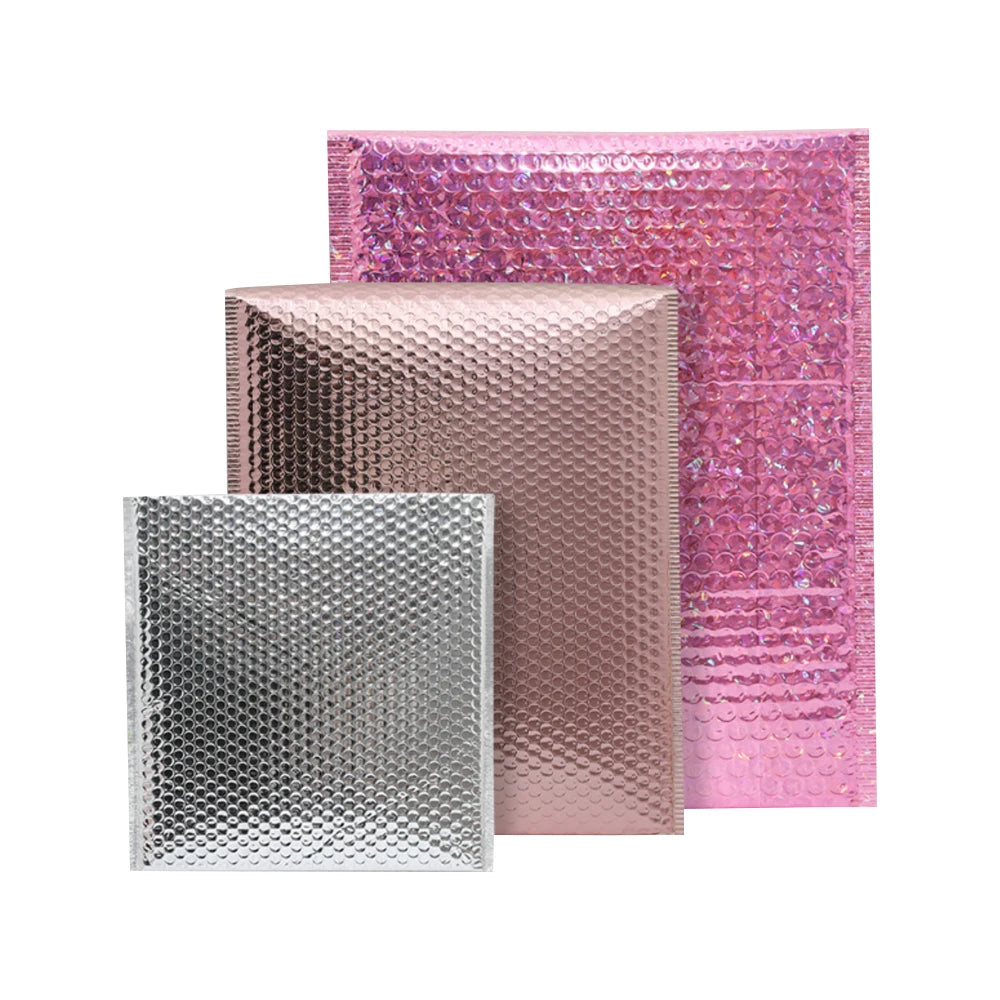 Multicolor Mini Bubble Mailer 4x8 Rose Red Metallic Holographic Laser Bubble Mailers for Cosmetic Packaging