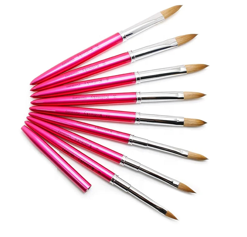 Hot Selling Acrylic Nail Art Brush Custom Logo 100% Sable Kolinsky Crimped Head Metal Handle Custom Logo Crimped Head Nail Brush