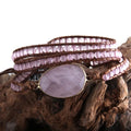 Fashion Woman Handmade Custom Beaded Bracelet Jewelry Natural Gemstone 3 Strand Amazonite Pink Quartz Leather Wrap Bracelets