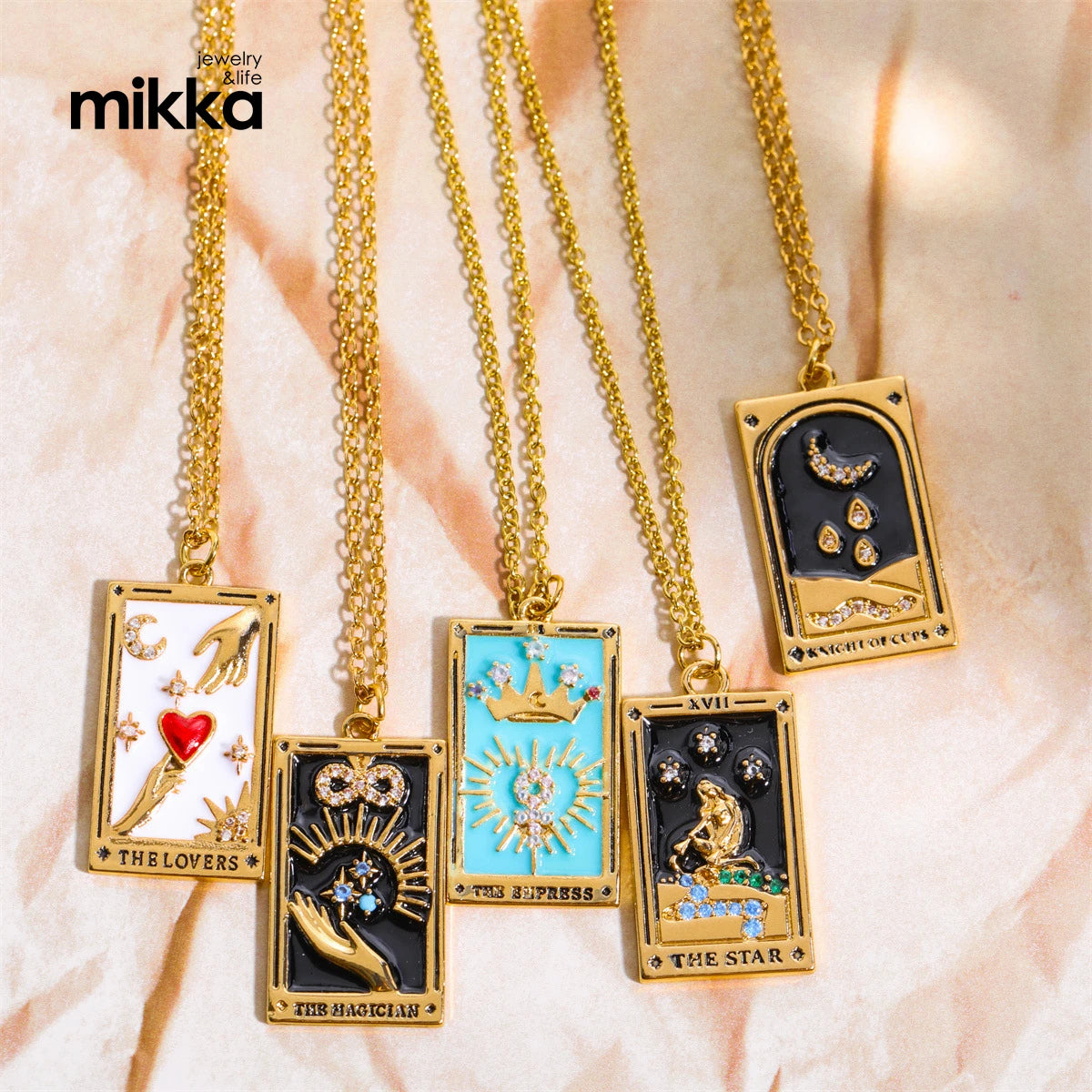 Fashion Tarnish Gold Square Zodiac Sign Necklace Stainless Steel Tarot Card Pendant Necklace Women Jewelry