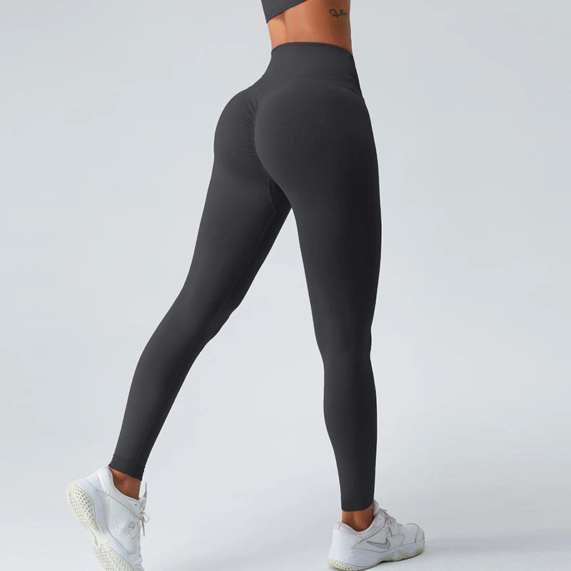 INS HOT STYLE Cross Waistband Knitted Thick Tummy Control Ladies Fitness High Waist Scrunch Bbutt Seamless Leggings for Women