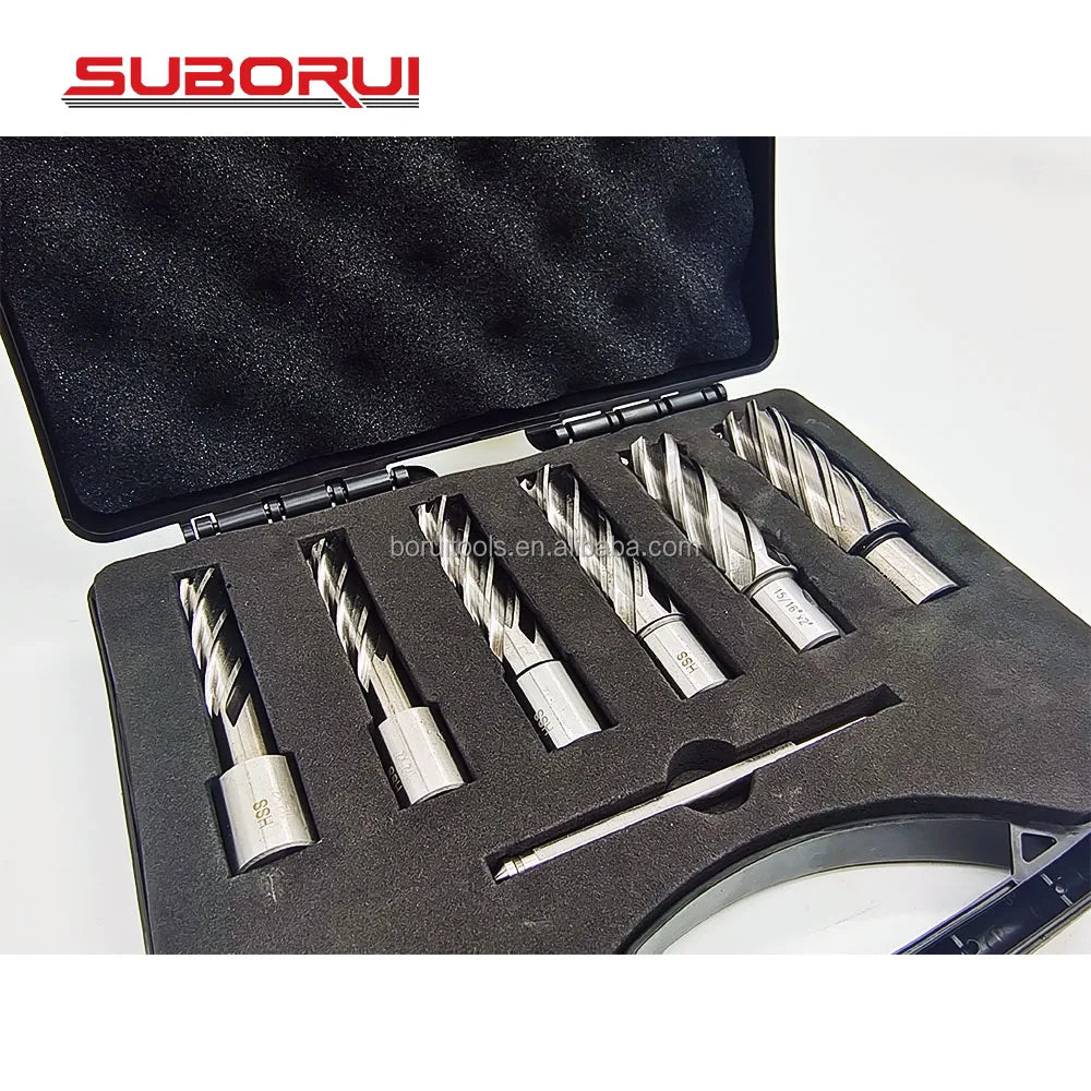 SUBORUI HSS 3/4 Inch Weldon Shank 2 Inch Cutting Depth 1/2 Diameter Pilot Pin Mag Drill Bit Annular Cutters Set BR0005-MS