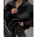Custom Puff Printing logo Fleece Women Causal Jumper Thick Fleece Cotton Black Half Zip Hoodie for Women