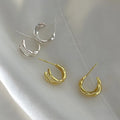 Hammered Double Layer C Shape Stud Earrings for Women 925 Sterling Silver Jewelry Gifts