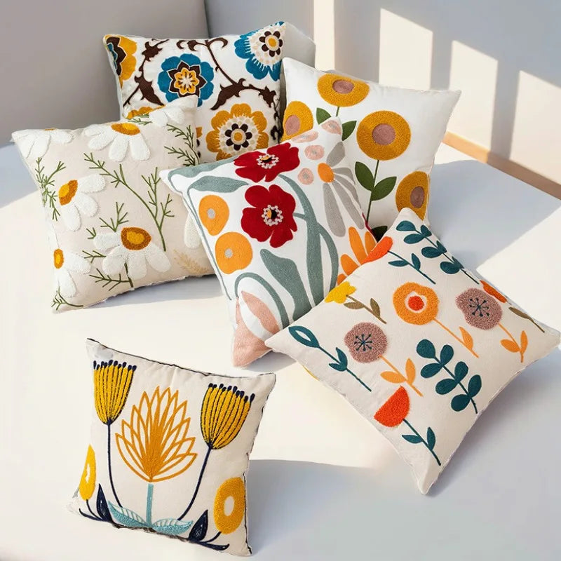 New Towel Embroidered Pillowcase Flower Embroidery Cushion Cover Headboard Sofa Home Decoration Pillow Cover