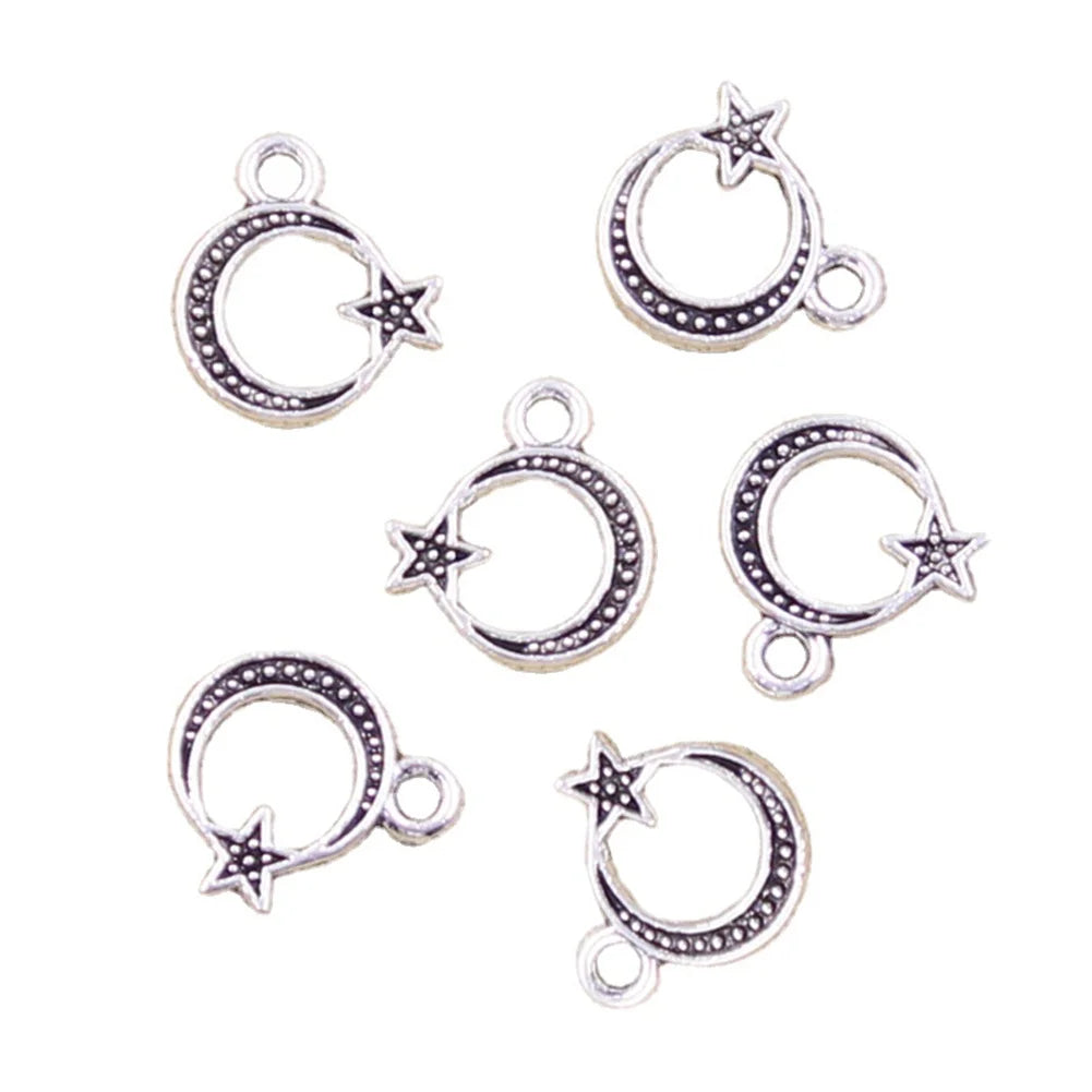 Charms Moon Star 12x11mm Handmade Making FitVintage Tibetan Silver Color PendantsDIY for Bracelet Necklace