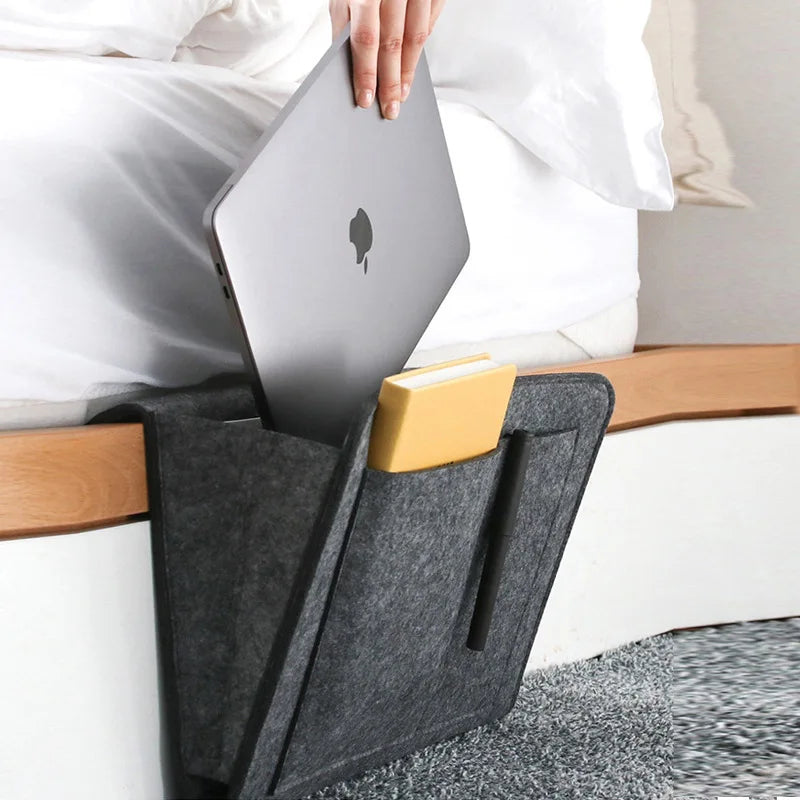 Felt Bedside Storage Bag Bed Desk Bag Sofa Tv Side Hanging Pouch Couch Storage Organizer Bed Holder Pockets