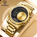 For FB0058 Custom Logo Luxury Two Time Zone Men's Sport 43mm Dial Stainless Steel Quartz Watch Waterproof Stop Watch Alarm
