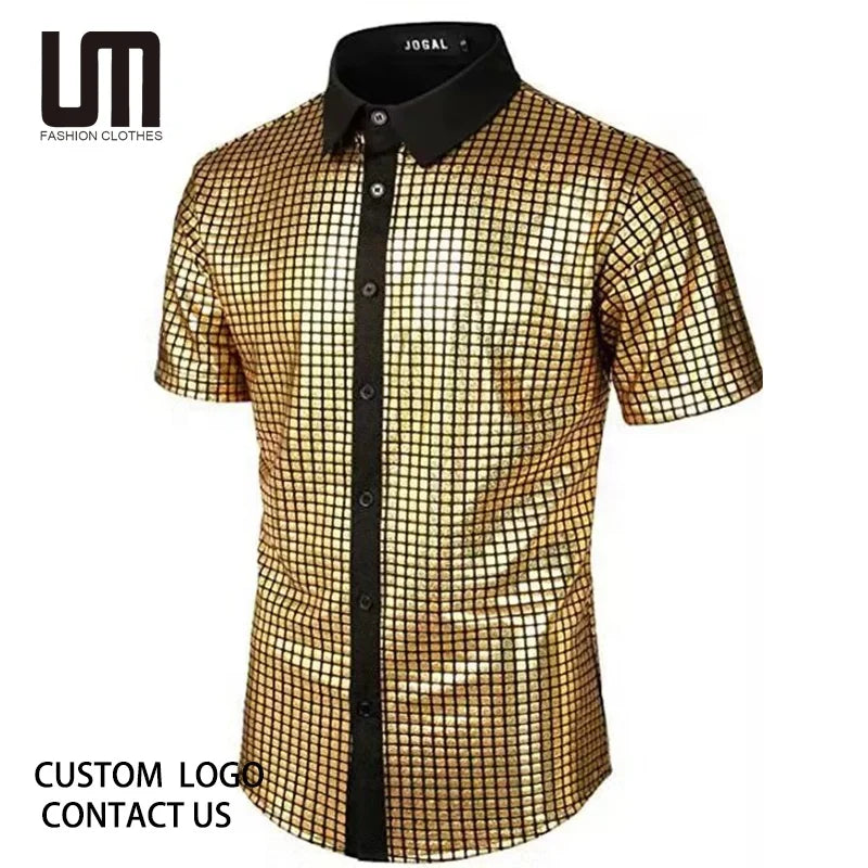 Liu Ming New Arrivals Trending Products Men Clothing Costume Bright Color Short Sleeve Nightclub Prom Party Disco Shirts